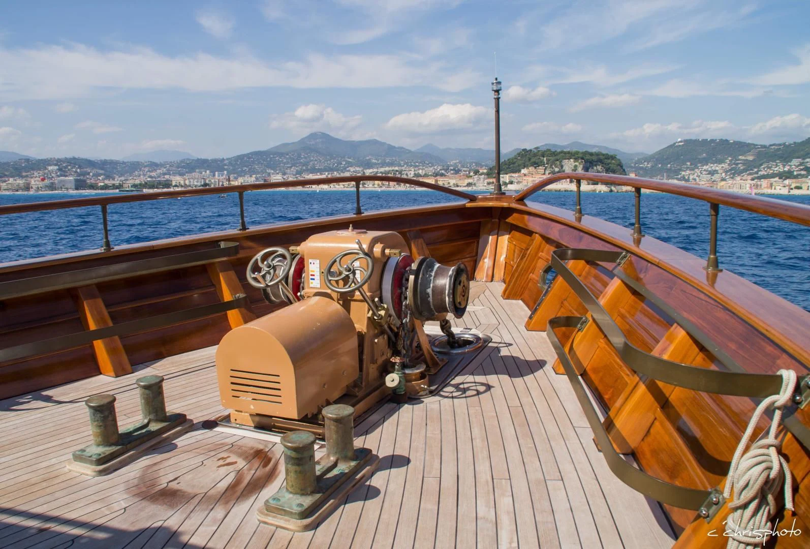 a large metal object on a deck aboard OVER THE RAINBOW OF LONDON Yacht for Charter