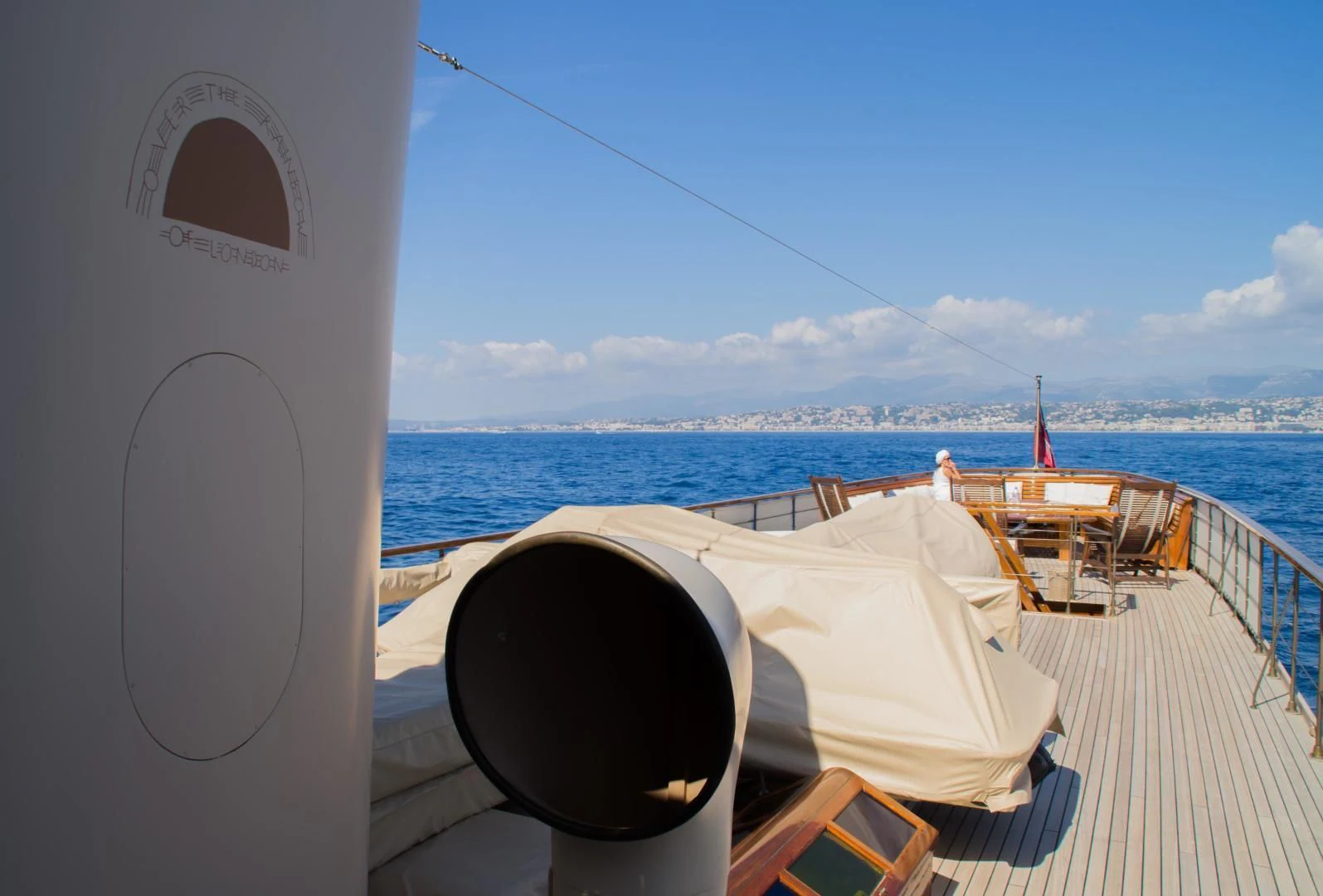 a boat on the water aboard OVER THE RAINBOW OF LONDON Yacht for Charter