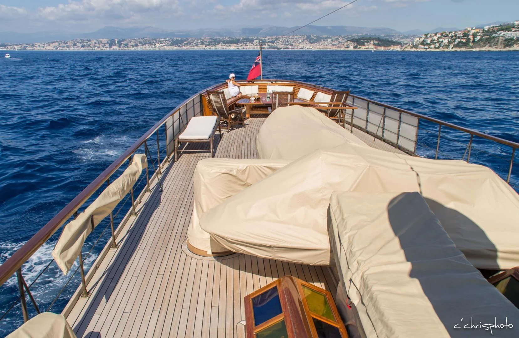 a boat on the water aboard OVER THE RAINBOW OF LONDON Yacht for Charter