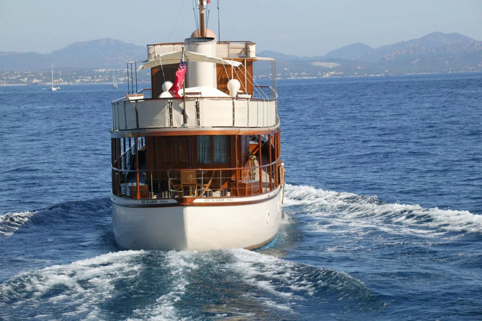 a boat in the water aboard OVER THE RAINBOW OF LONDON Yacht for Charter