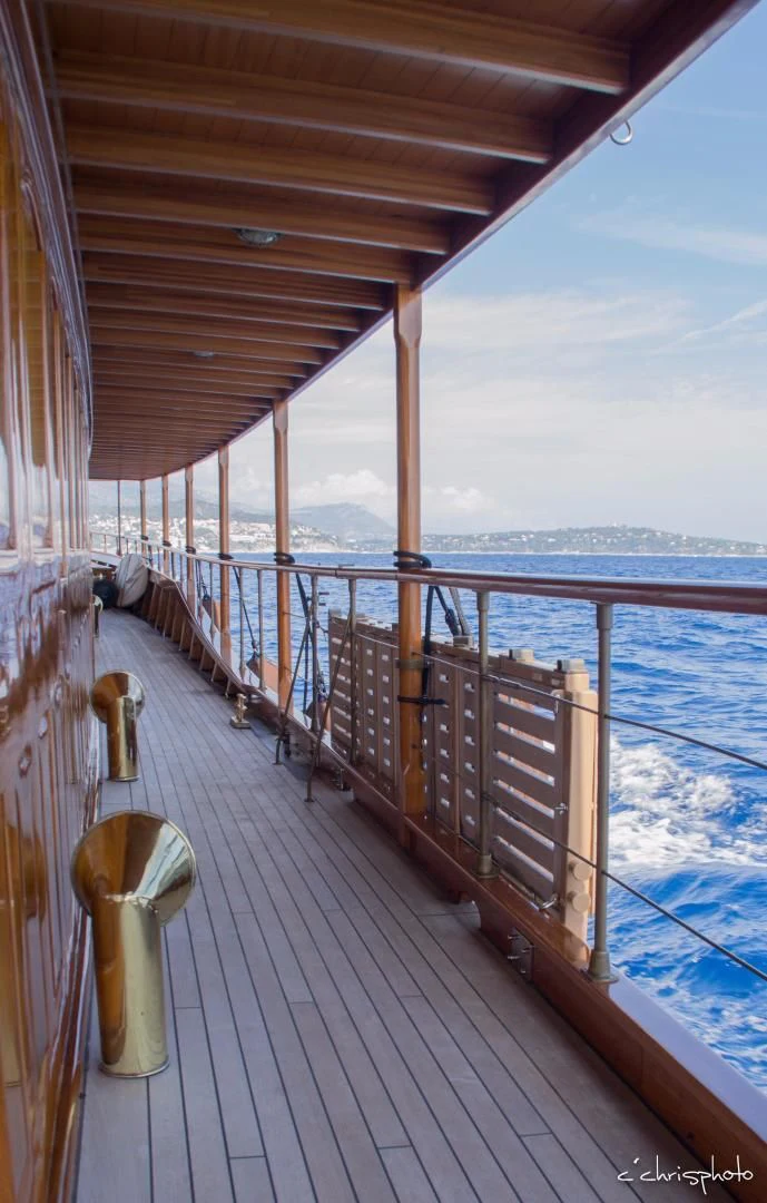 a wooden deck on a boat aboard OVER THE RAINBOW OF LONDON Yacht for Charter