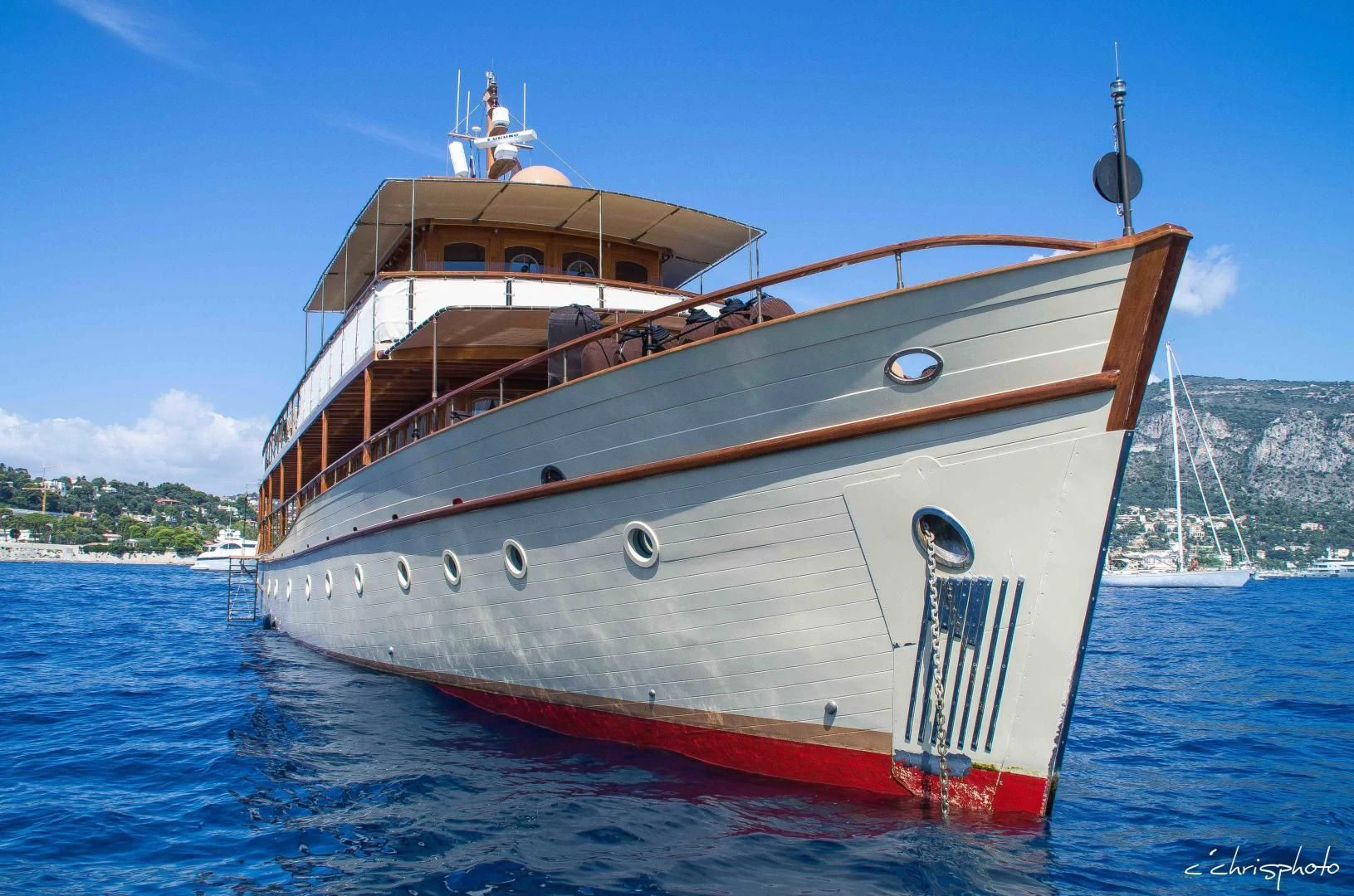 a large boat in the water aboard OVER THE RAINBOW OF LONDON Yacht for Charter