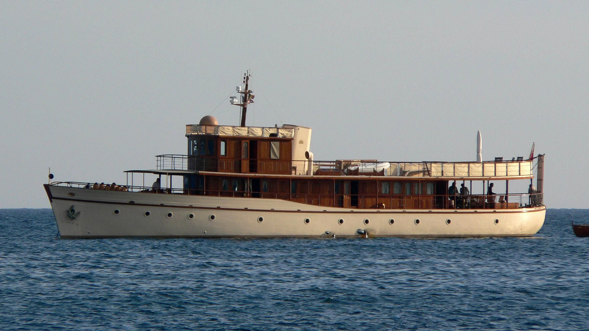 a large boat in the water aboard OVER THE RAINBOW OF LONDON Yacht for Charter