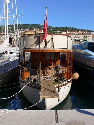 a boat in the water aboard OVER THE RAINBOW OF LONDON Yacht for Charter