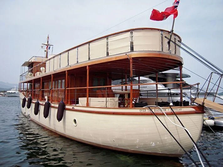 a boat on the water aboard OVER THE RAINBOW OF LONDON Yacht for Charter