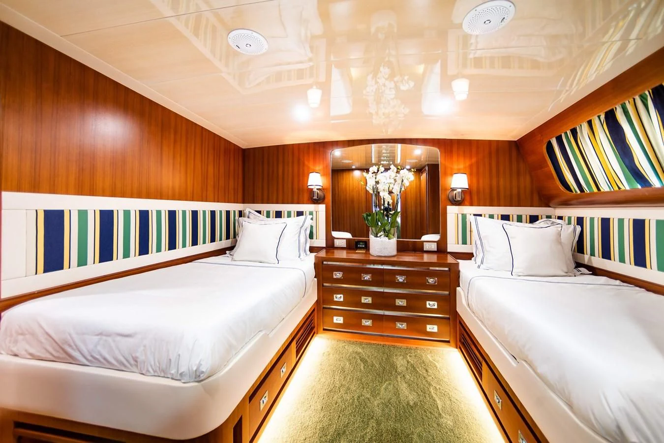 a room with two beds aboard WIND OF FORTUNE Yacht for Charter