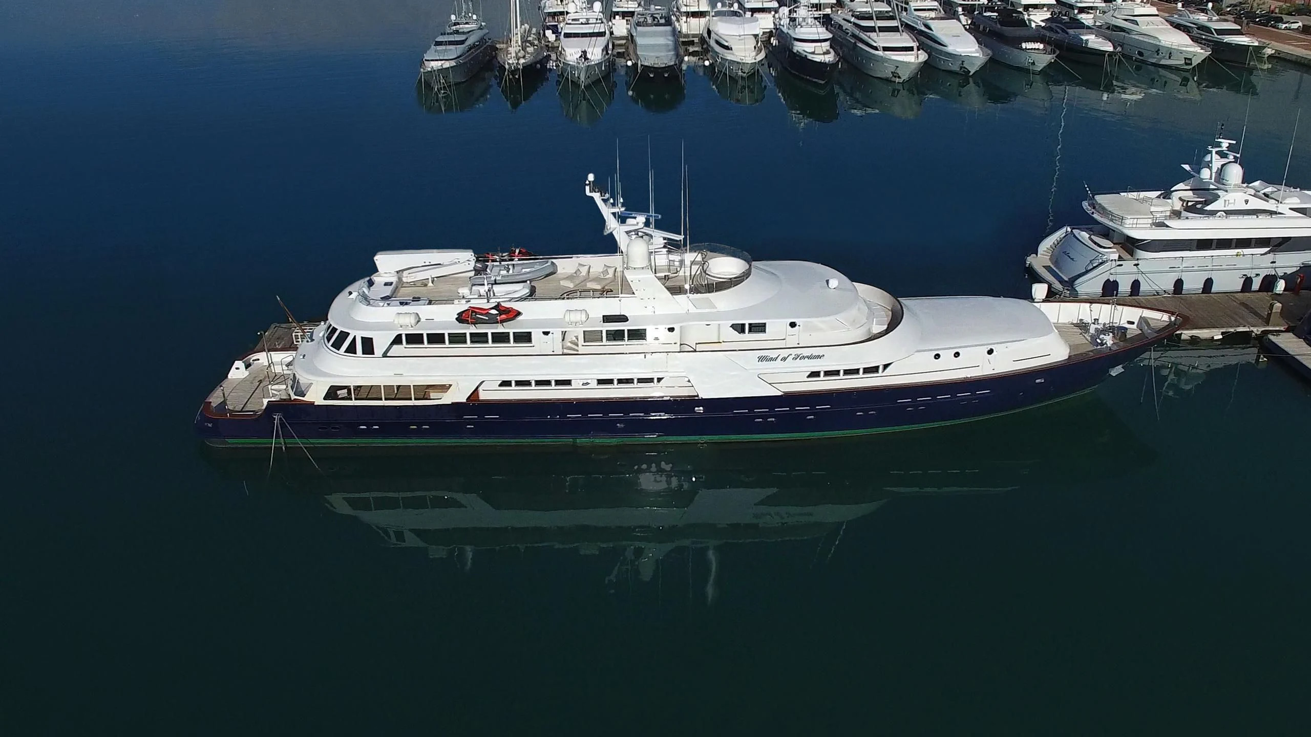 a boat in the water aboard WIND OF FORTUNE Yacht for Charter