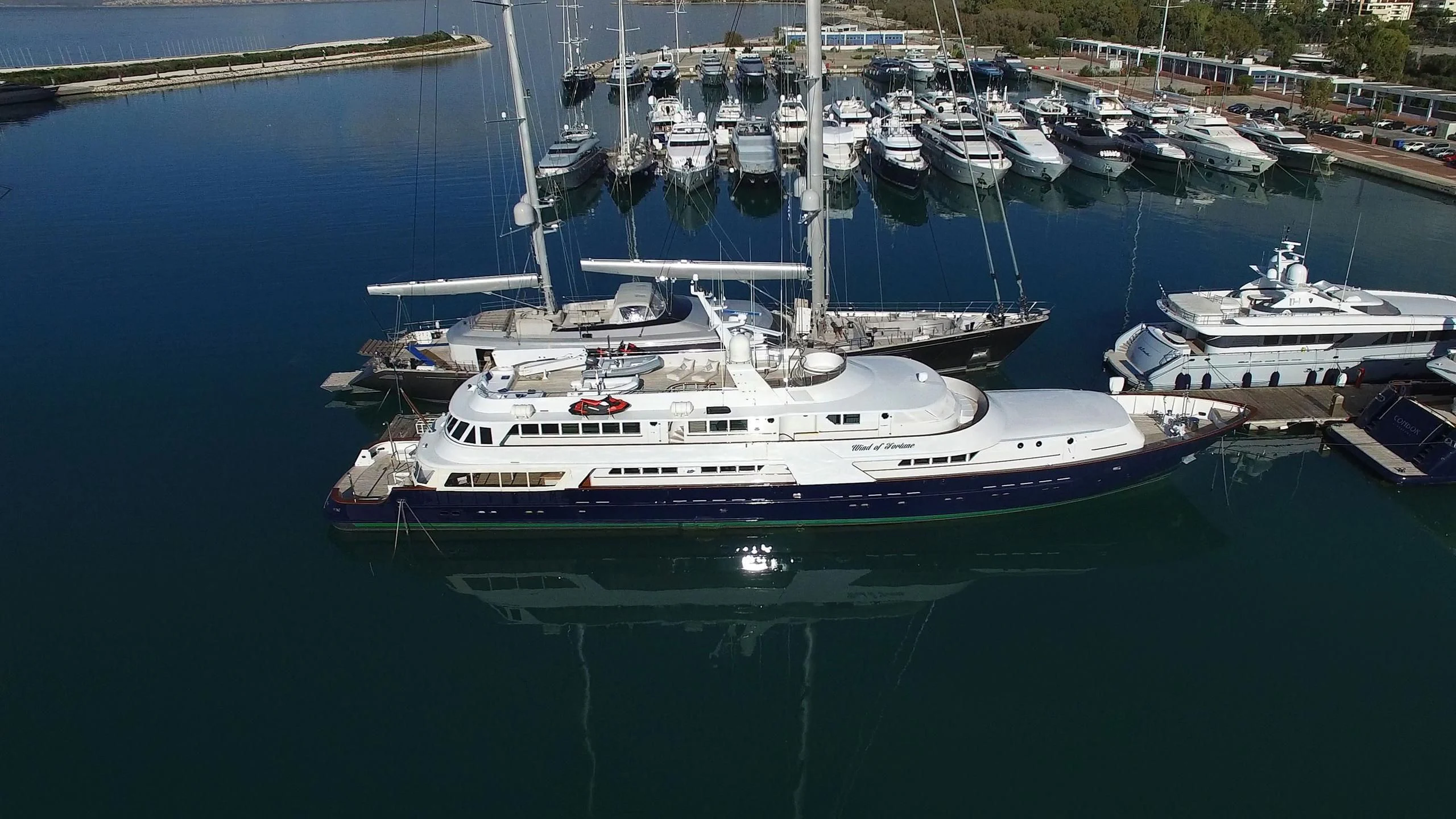 a boat in the water aboard WIND OF FORTUNE Yacht for Charter