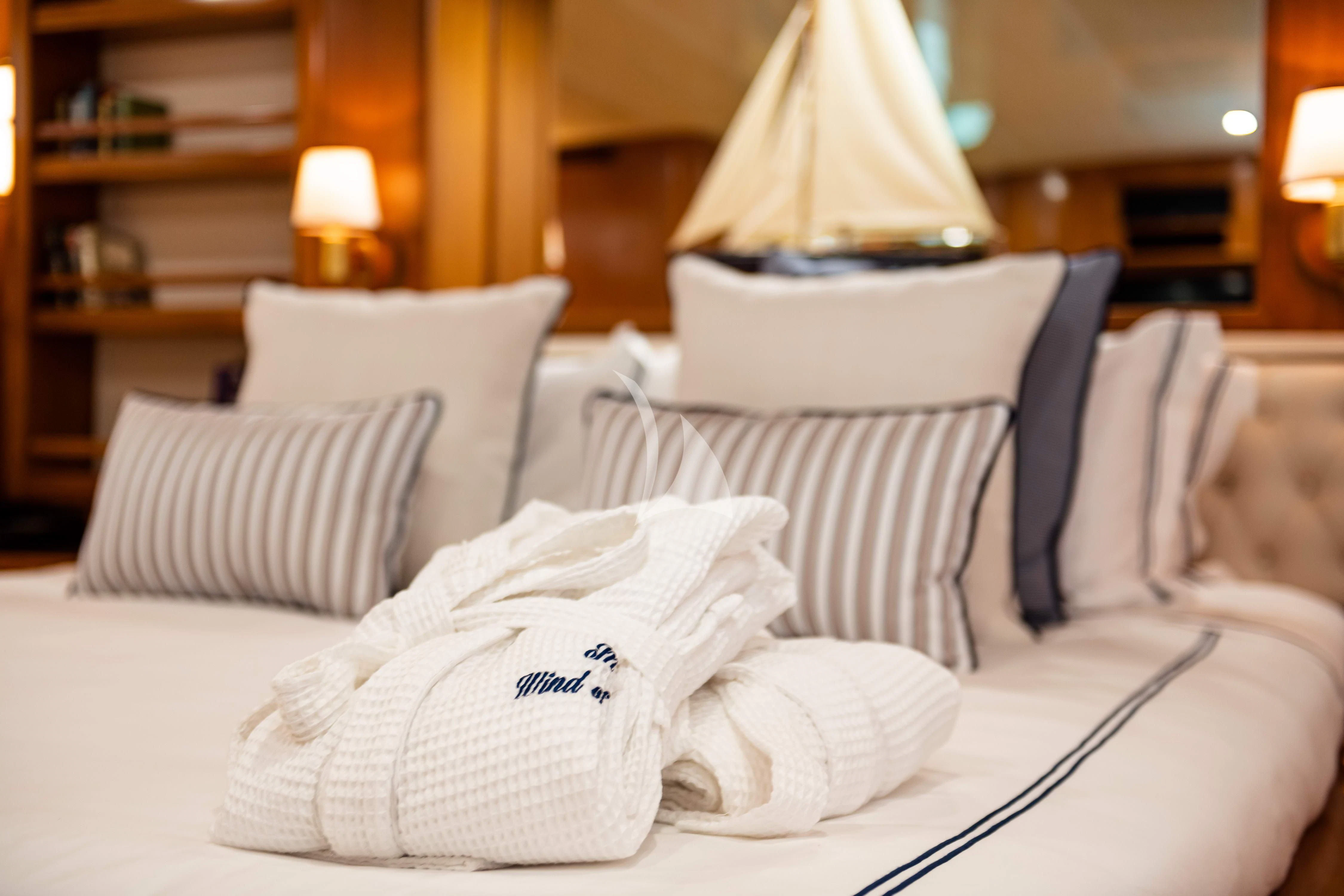 pillows on a bed aboard WIND OF FORTUNE Yacht for Charter