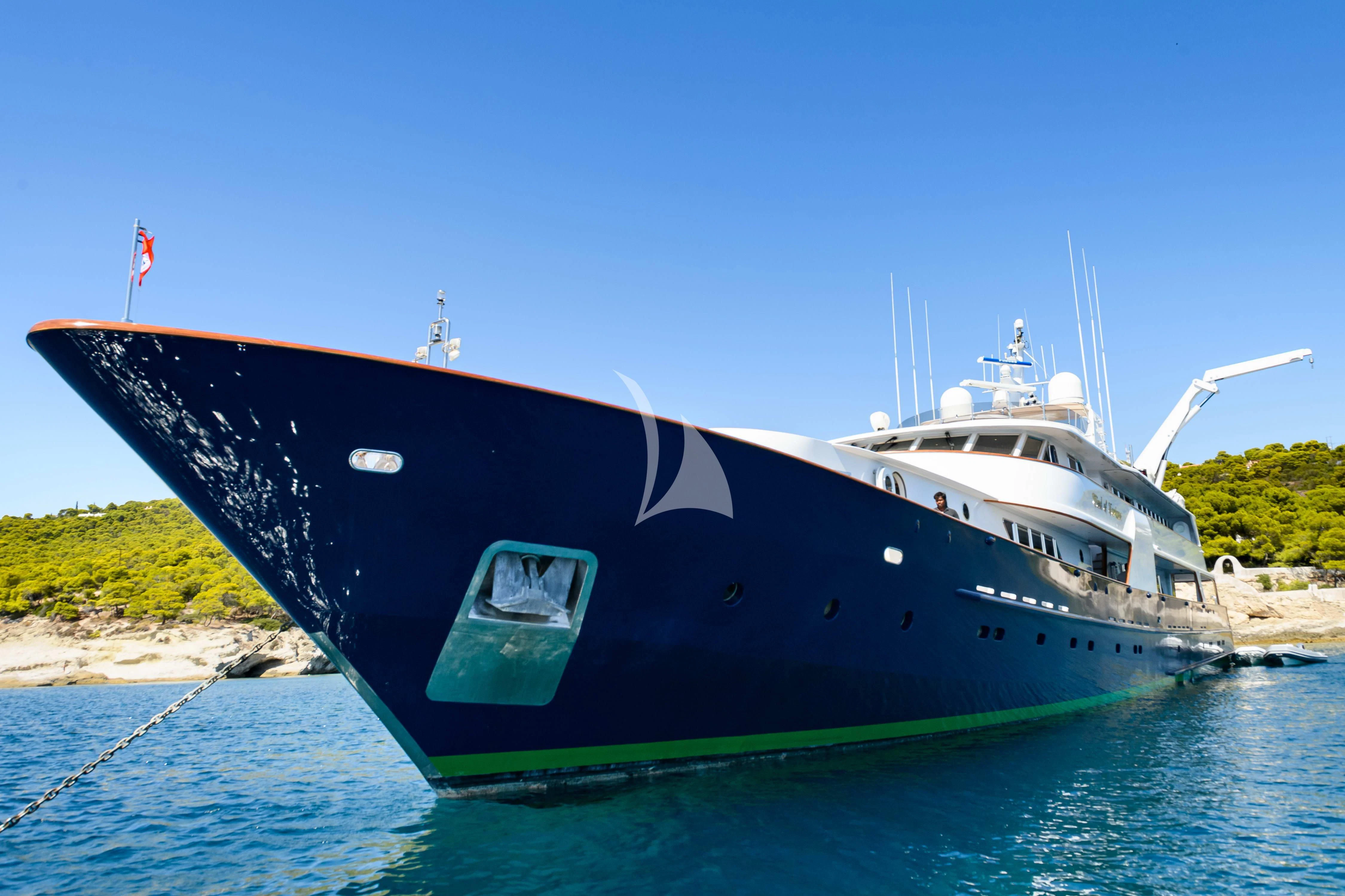 a large boat in the water aboard WIND OF FORTUNE Yacht for Charter