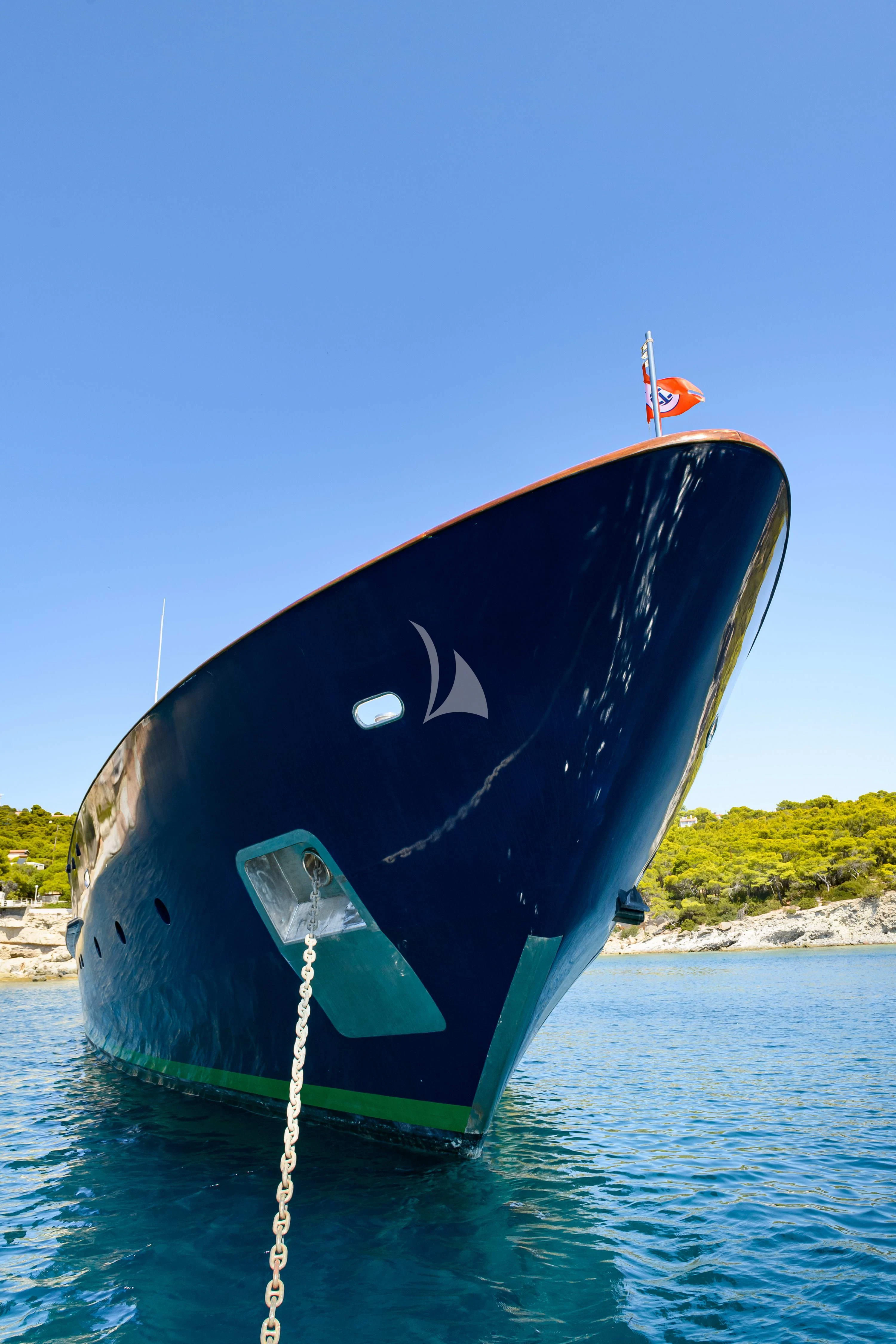 a large blue and black satellite dish in the water aboard WIND OF FORTUNE Yacht for Charter