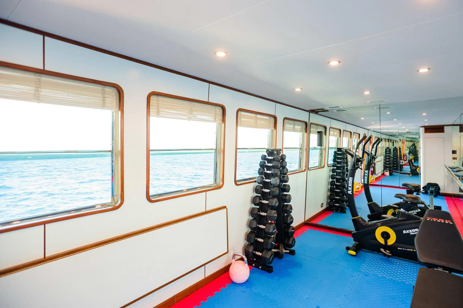 inside view of a gym aboard WIND OF FORTUNE Yacht for Charter