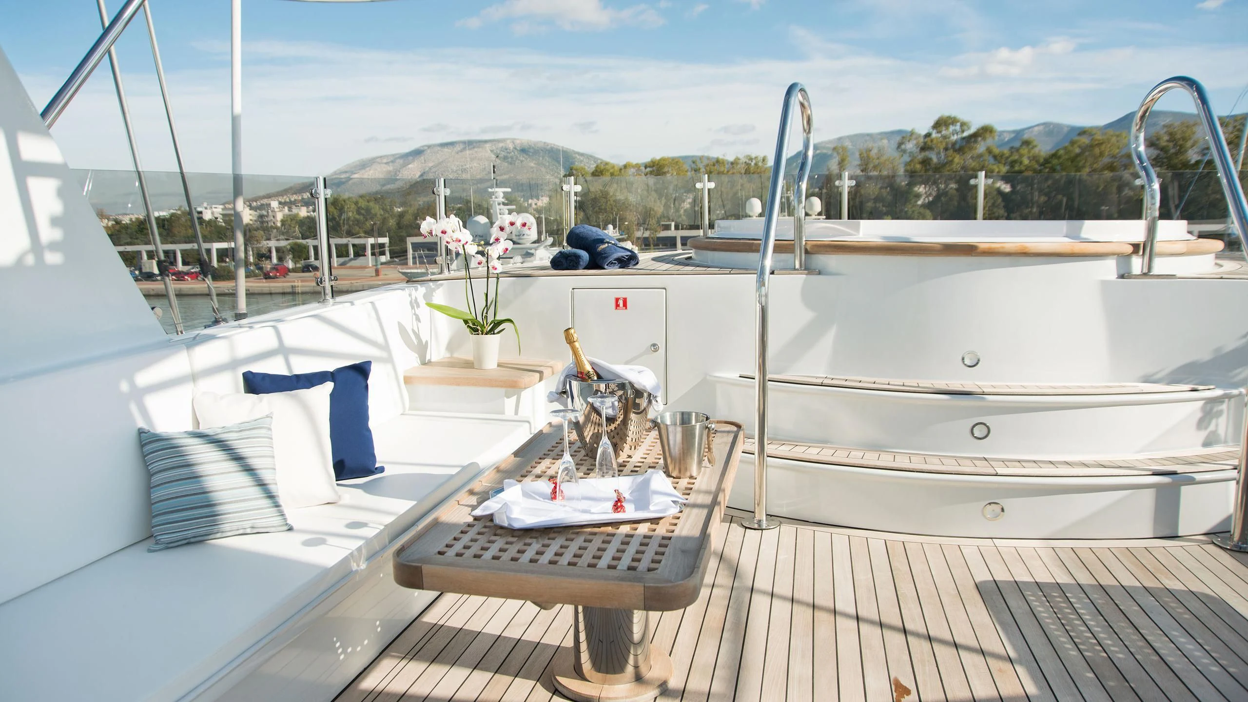 a boat on a deck aboard WIND OF FORTUNE Yacht for Charter