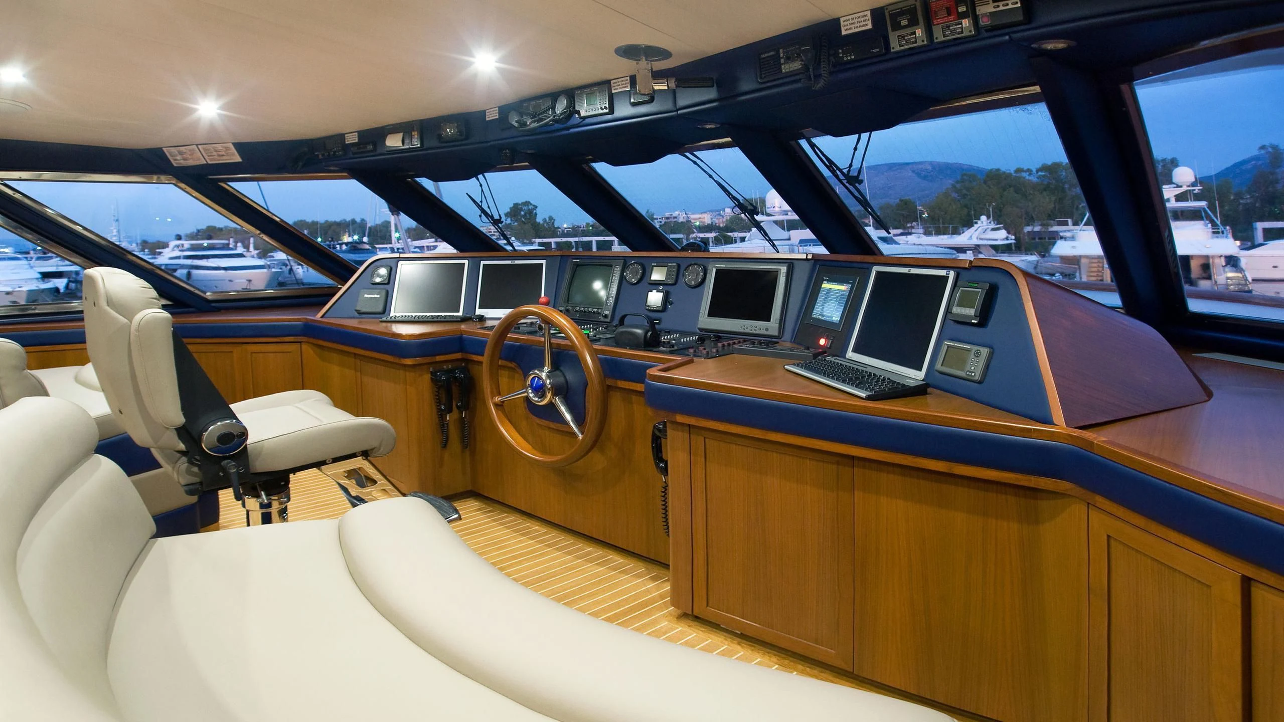 inside of a car aboard WIND OF FORTUNE Yacht for Charter