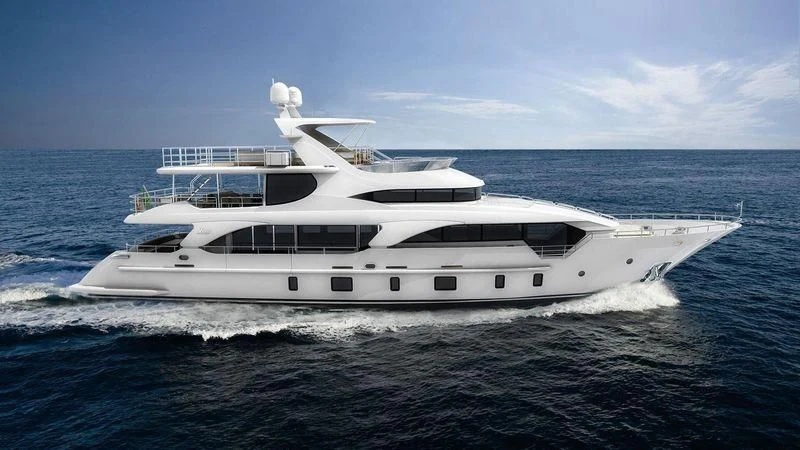 a white yacht in the water aboard MY TWINZZ Yacht for Sale