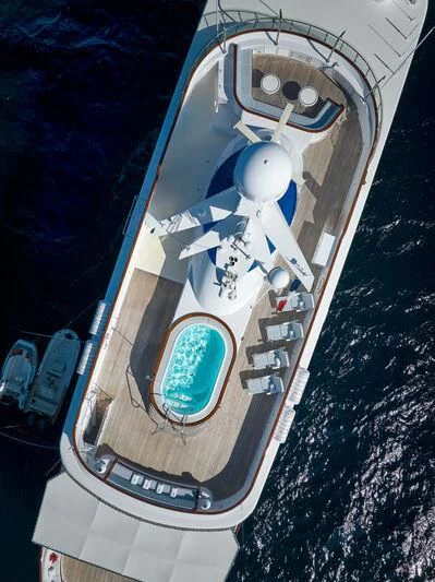 a space ship with a satellite aboard LADY BEATRICE Yacht for Sale