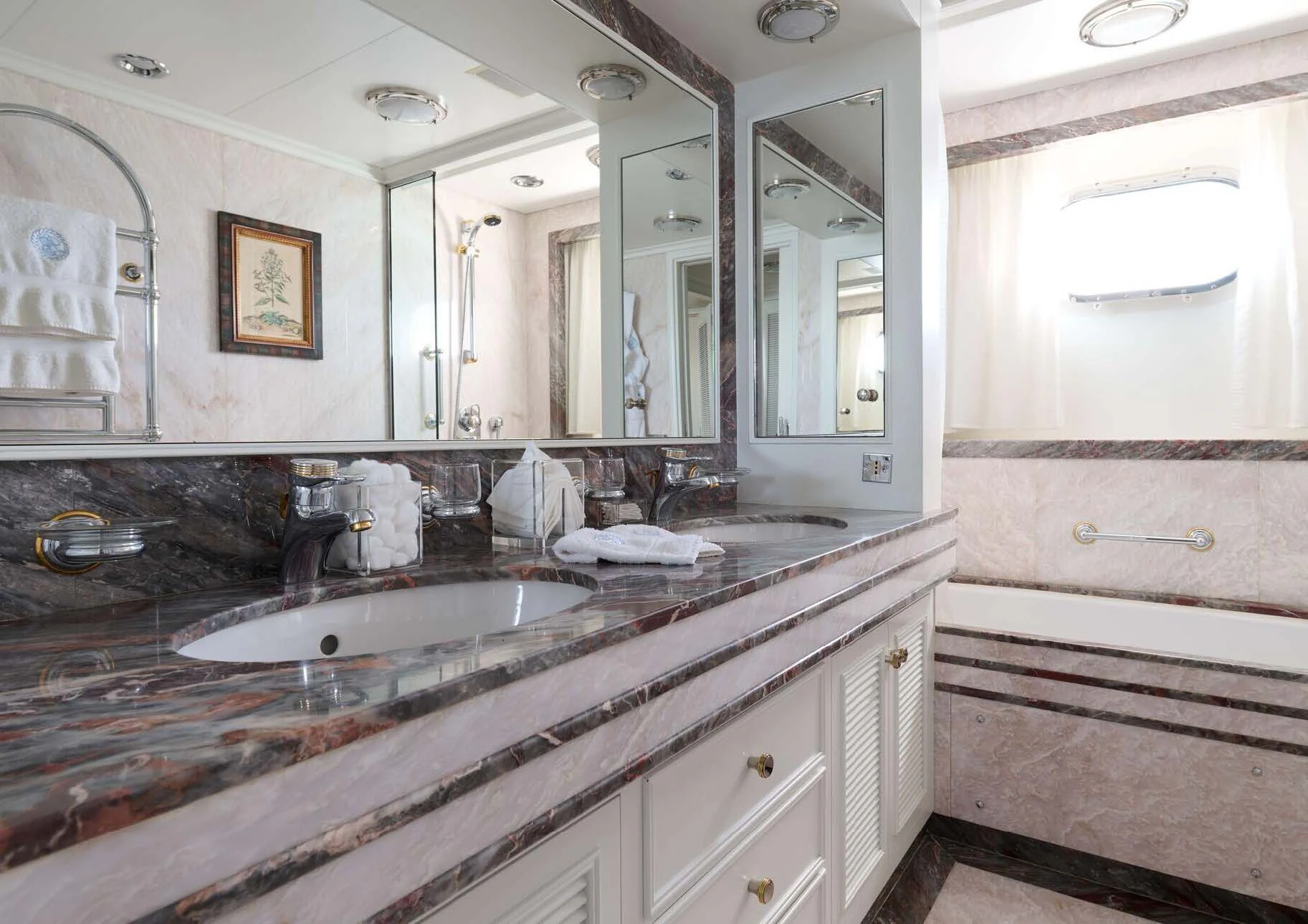 a bathroom with a large countertop aboard LADY BEATRICE Yacht for Sale