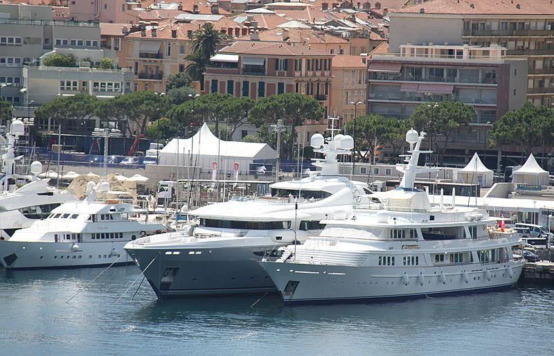 a group of boats in a harbor aboard LADY BEATRICE Yacht for Sale