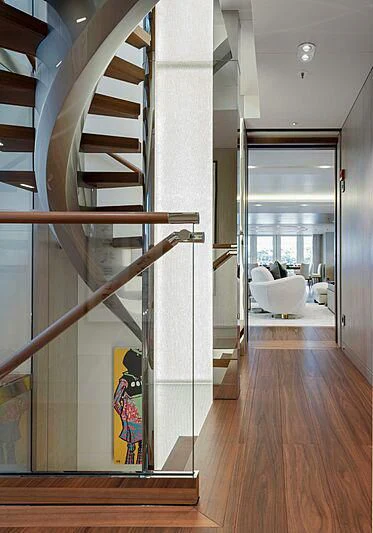 a staircase in a room aboard PROMISE Yacht for Sale