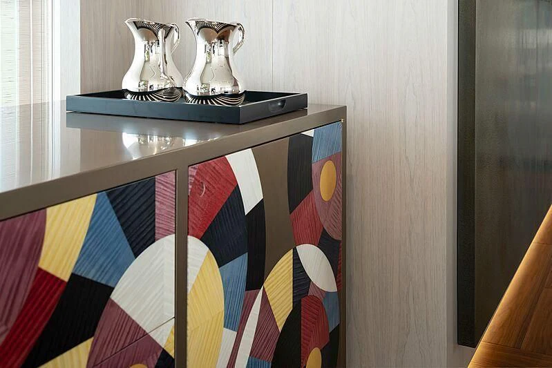 a shelf with a towel and a mug on it aboard PROMISE Yacht for Sale