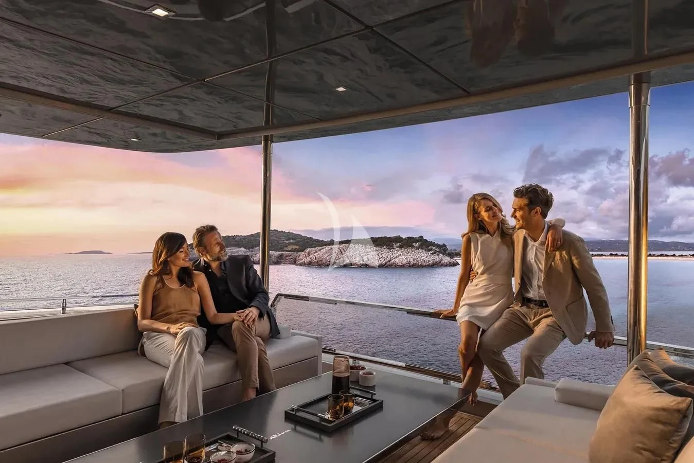 a group of people sitting on a boat aboard MEMORIES Yacht for Sale