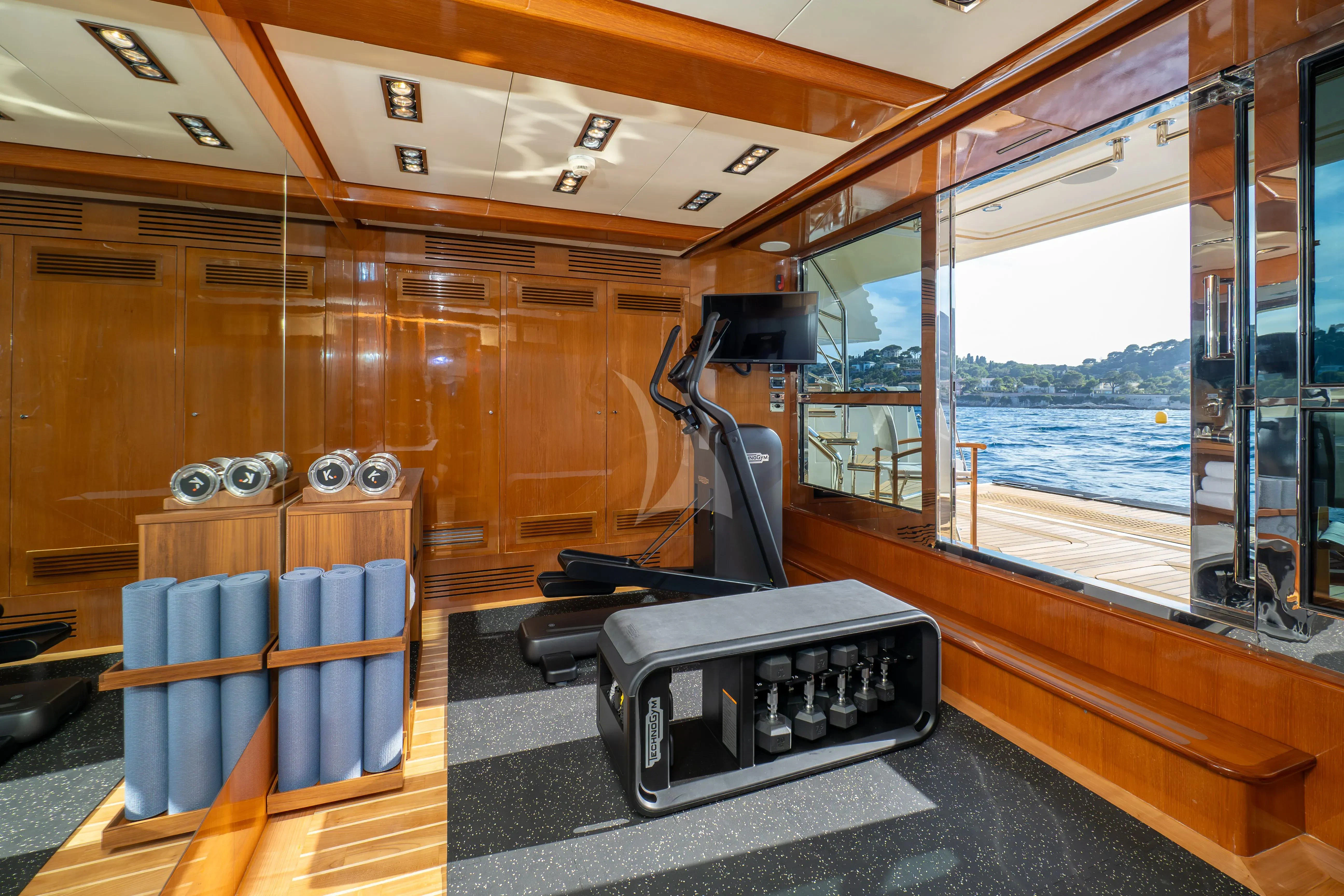 a treadmill in a treadmill aboard HANA Yacht for Charter