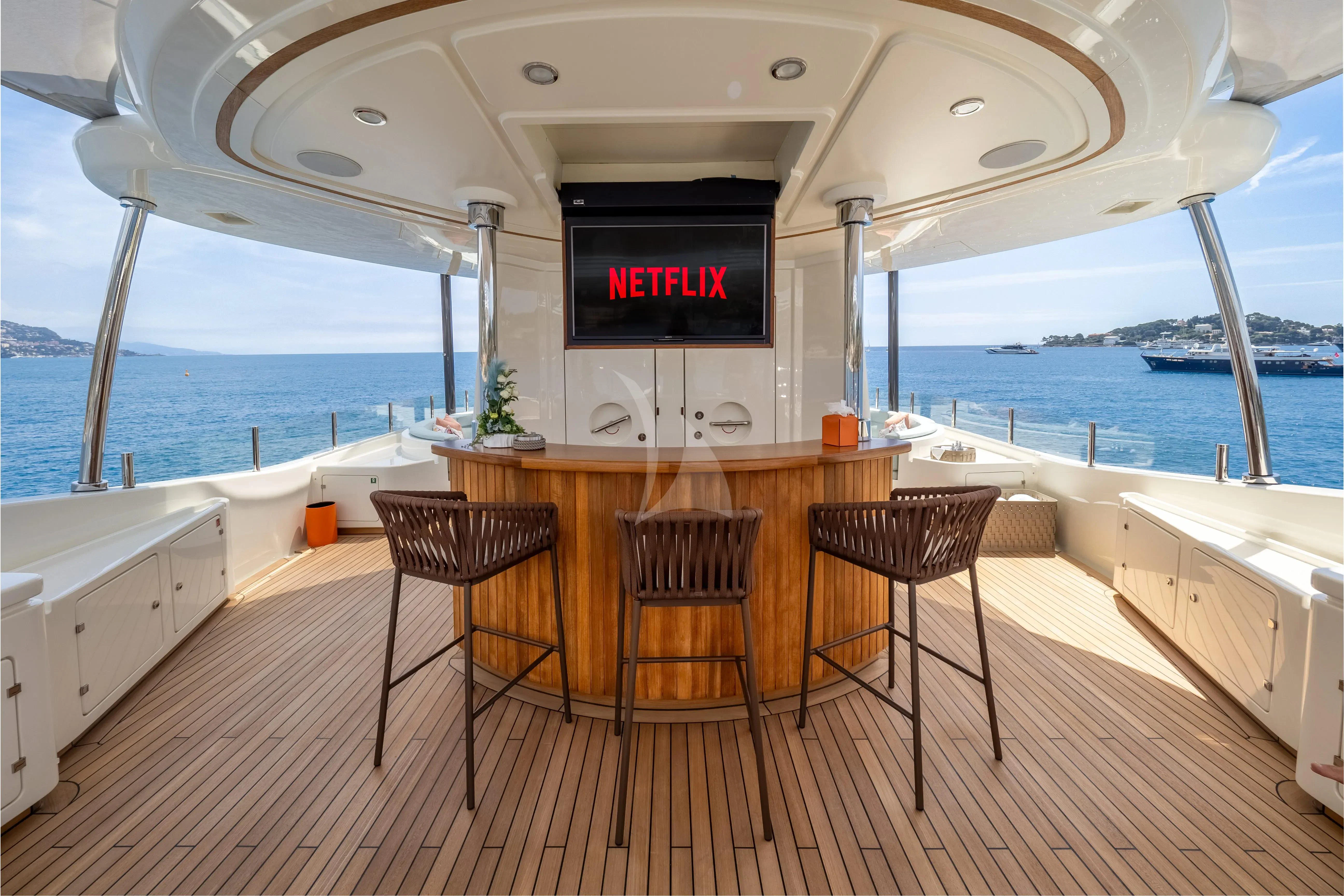a table on a boat aboard HANA Yacht for Charter