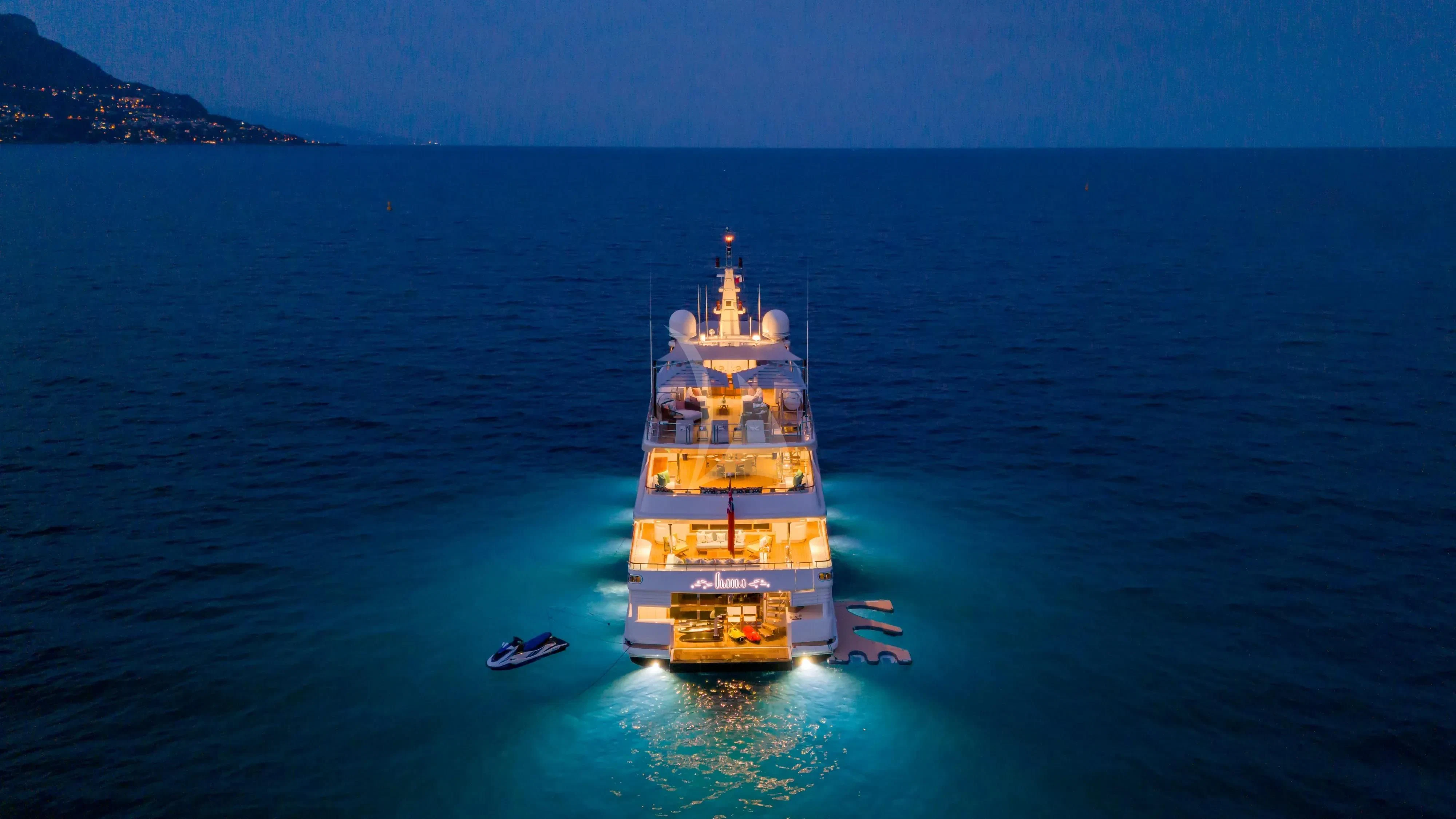 a large ship in the water aboard HANA Yacht for Charter