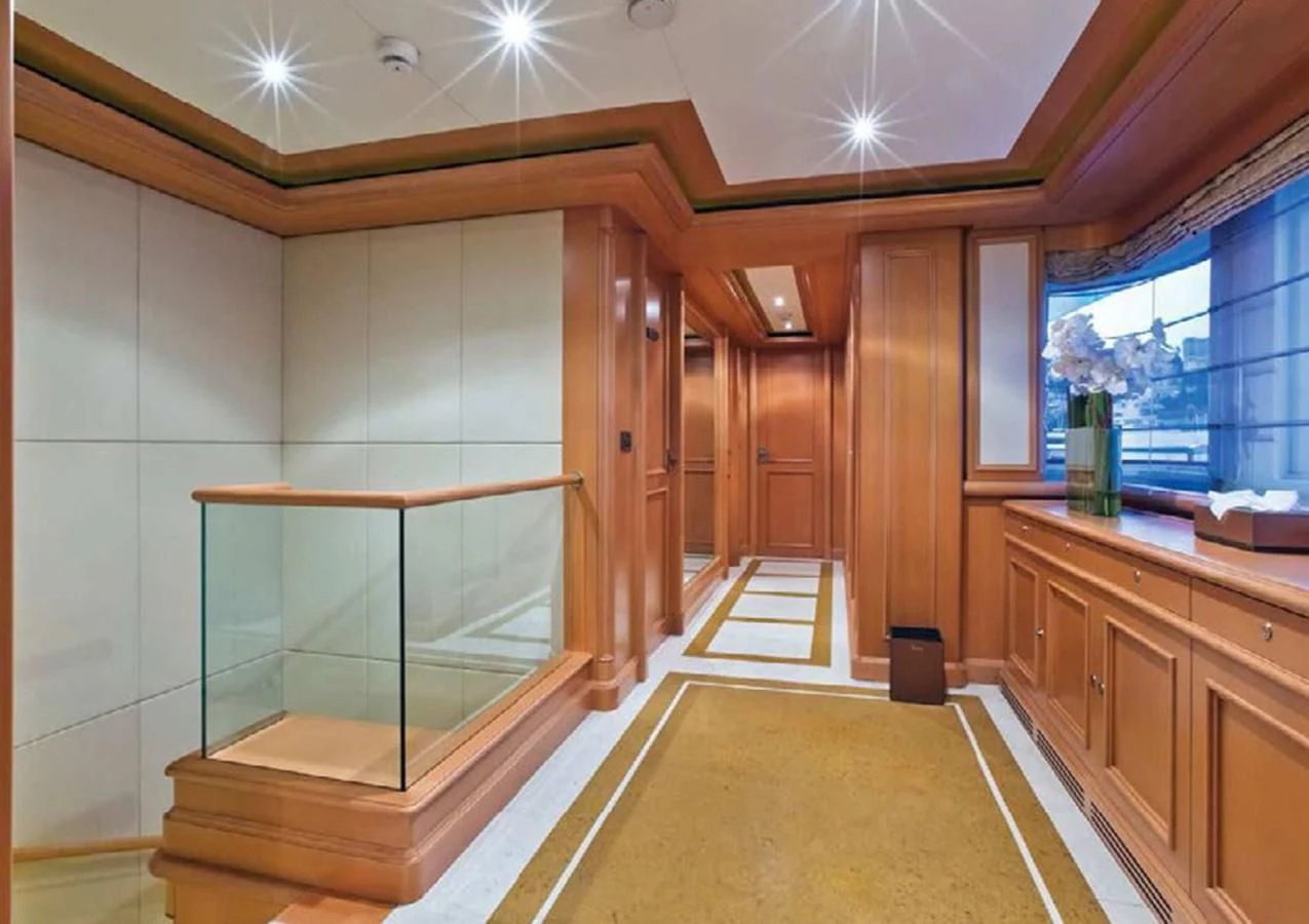 a large room with a glass shower aboard HANA Yacht for Charter