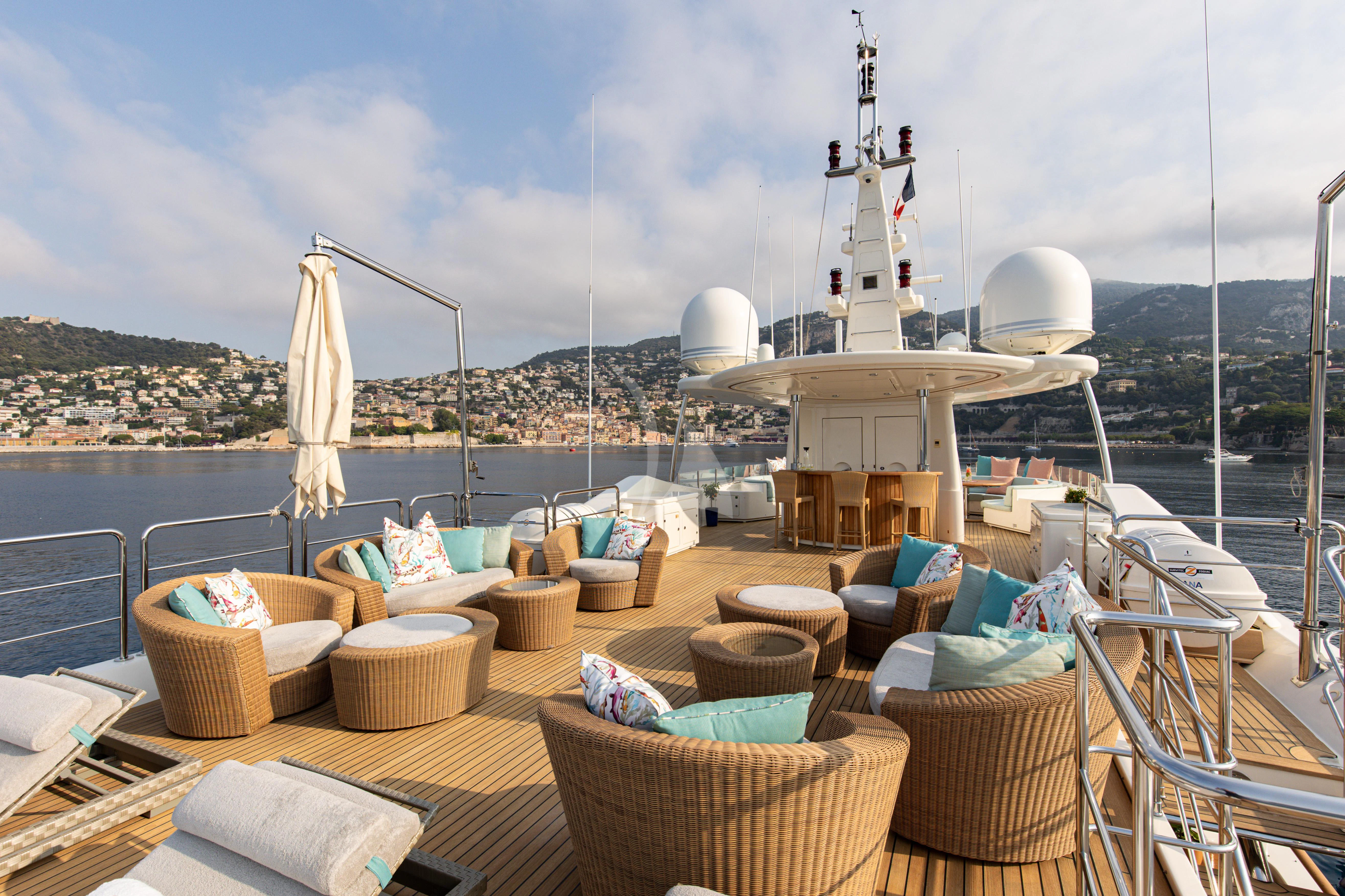 a table with chairs on it aboard HANA Yacht for Charter
