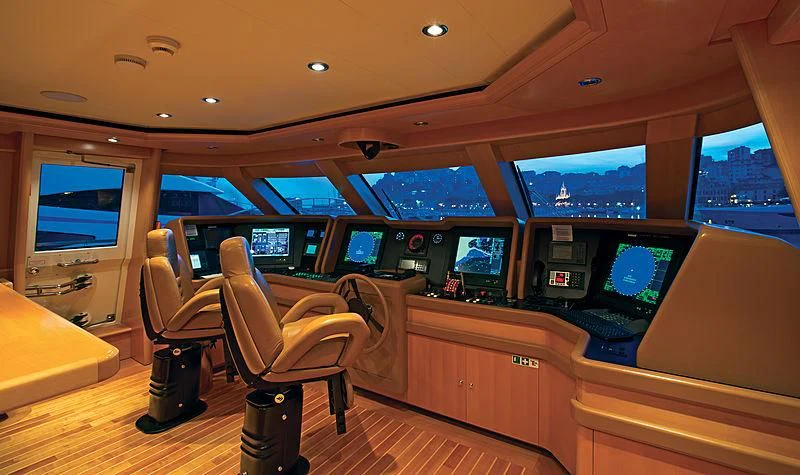 inside of a vehicle with screens aboard HANA Yacht for Charter
