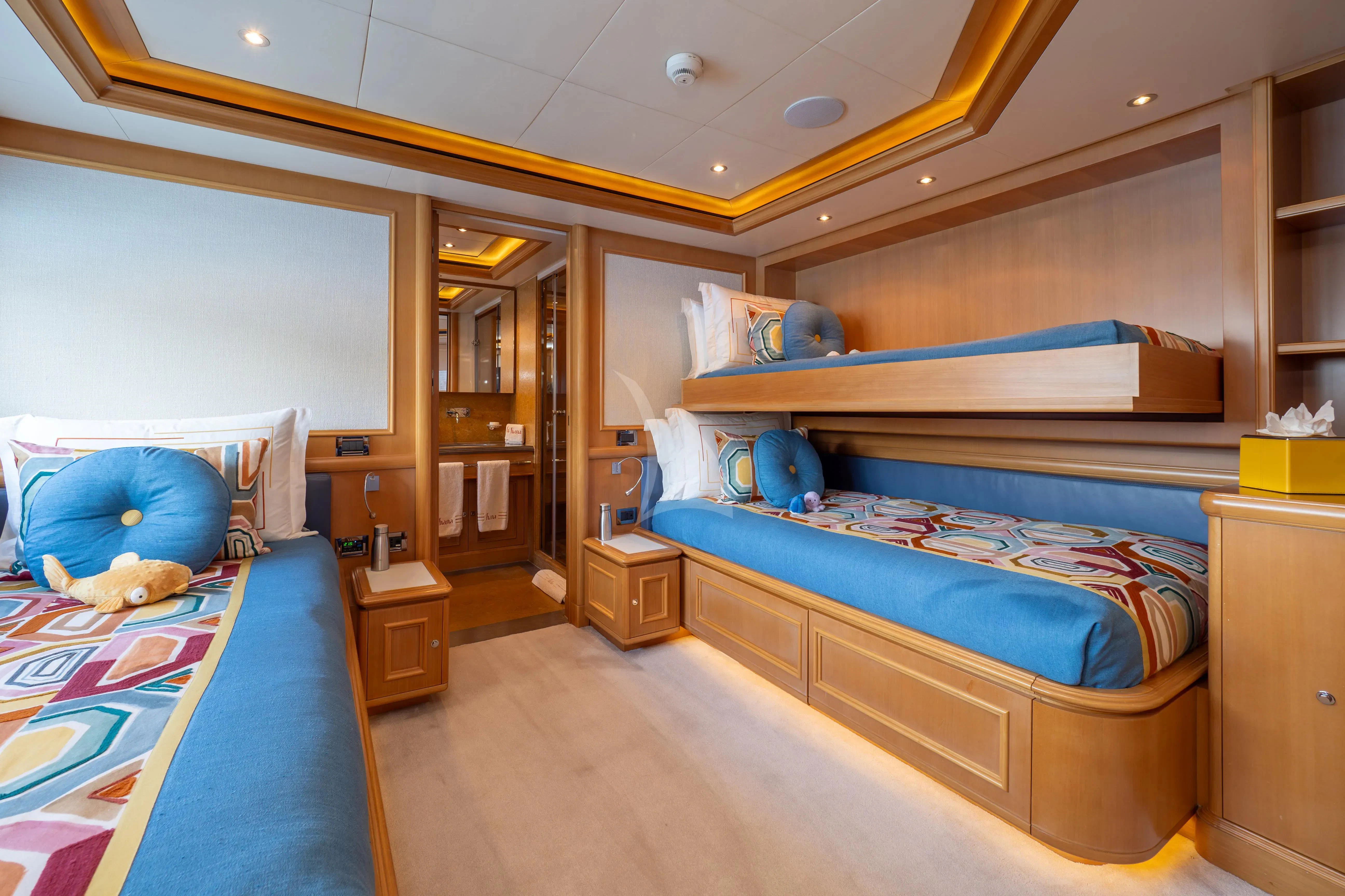a room with bunk beds aboard HANA Yacht for Charter