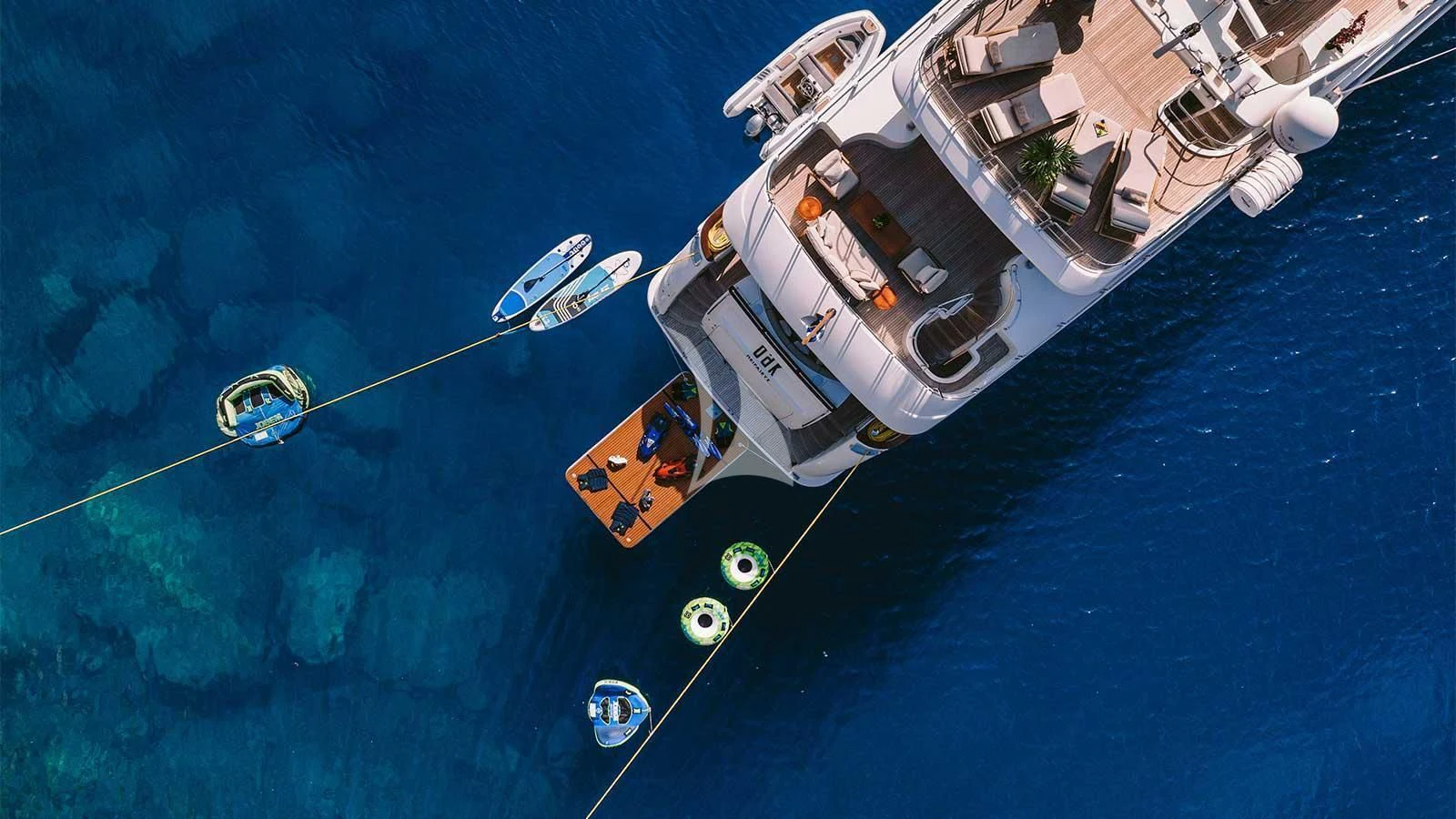 a satellite over a body of water aboard OAK Yacht for Charter