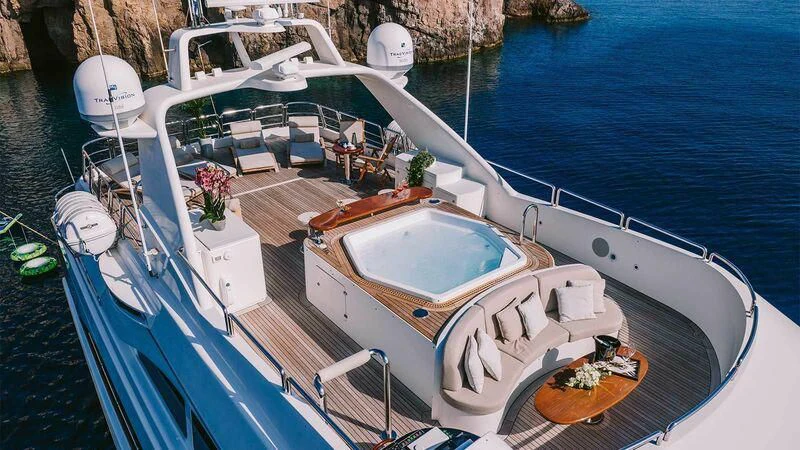 a boat docked at a pier aboard OAK Yacht for Charter