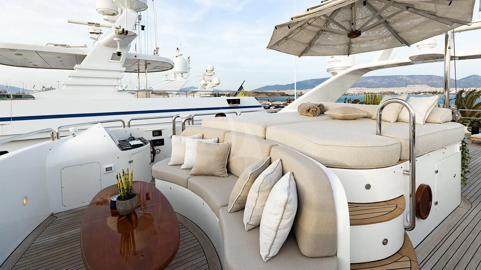 a table on a boat aboard OAK Yacht for Charter