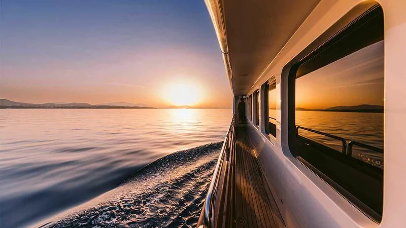 a train on a snowy track aboard OAK Yacht for Charter