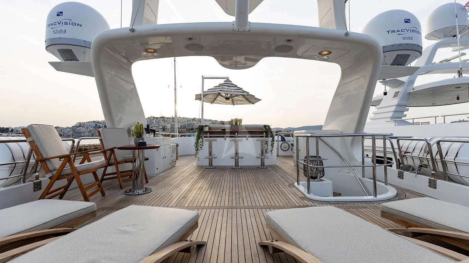 a large airplane with a table and chairs aboard OAK Yacht for Charter