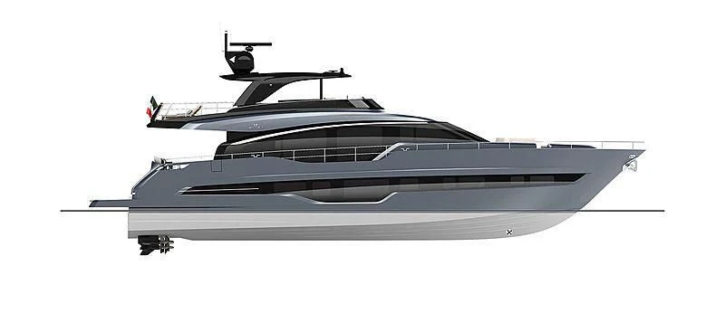 a black and white car aboard CRANCHI SETTANTOTTO 78/01 Yacht for Sale