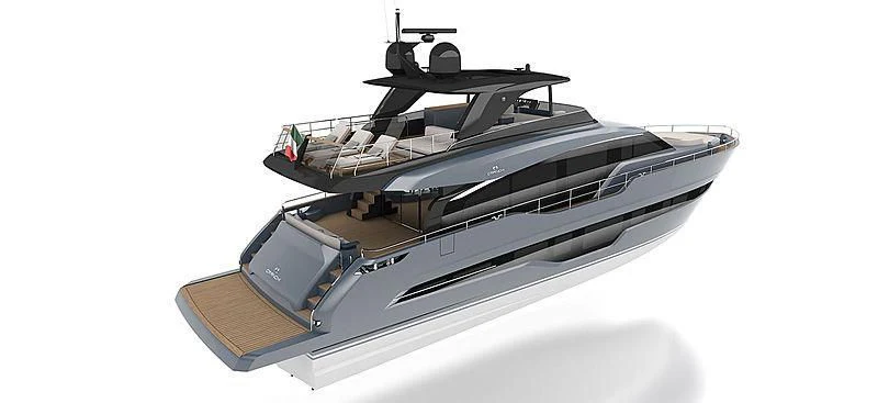 a black and silver model of a spaceship aboard CRANCHI SETTANTOTTO 78/01 Yacht for Sale