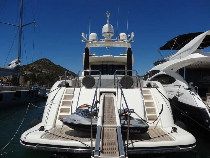 a boat docked at a pier aboard LA ROMANA Yacht for Sale