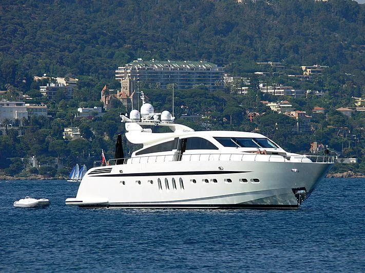 a white yacht in the water aboard LA ROMANA Yacht for Sale