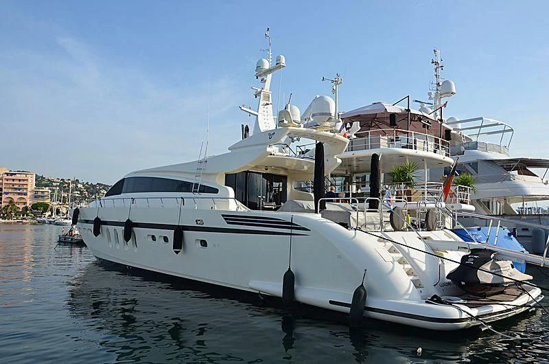 a white boat in the water aboard LA ROMANA Yacht for Sale