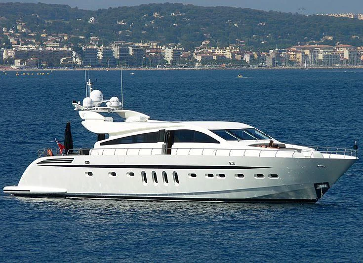 a white yacht in the water aboard LA ROMANA Yacht for Sale