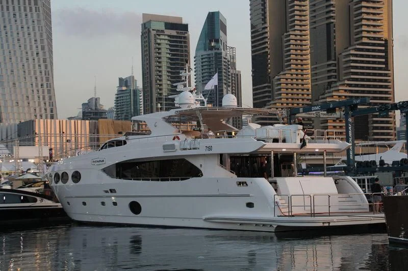 a white yacht in a harbor aboard ANONYMUS Yacht for Sale