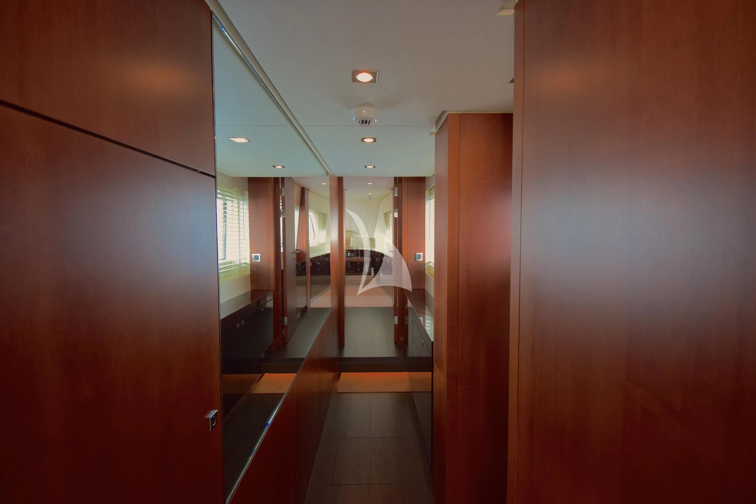 a hallway with doors aboard ORIZZONTE Yacht for Sale