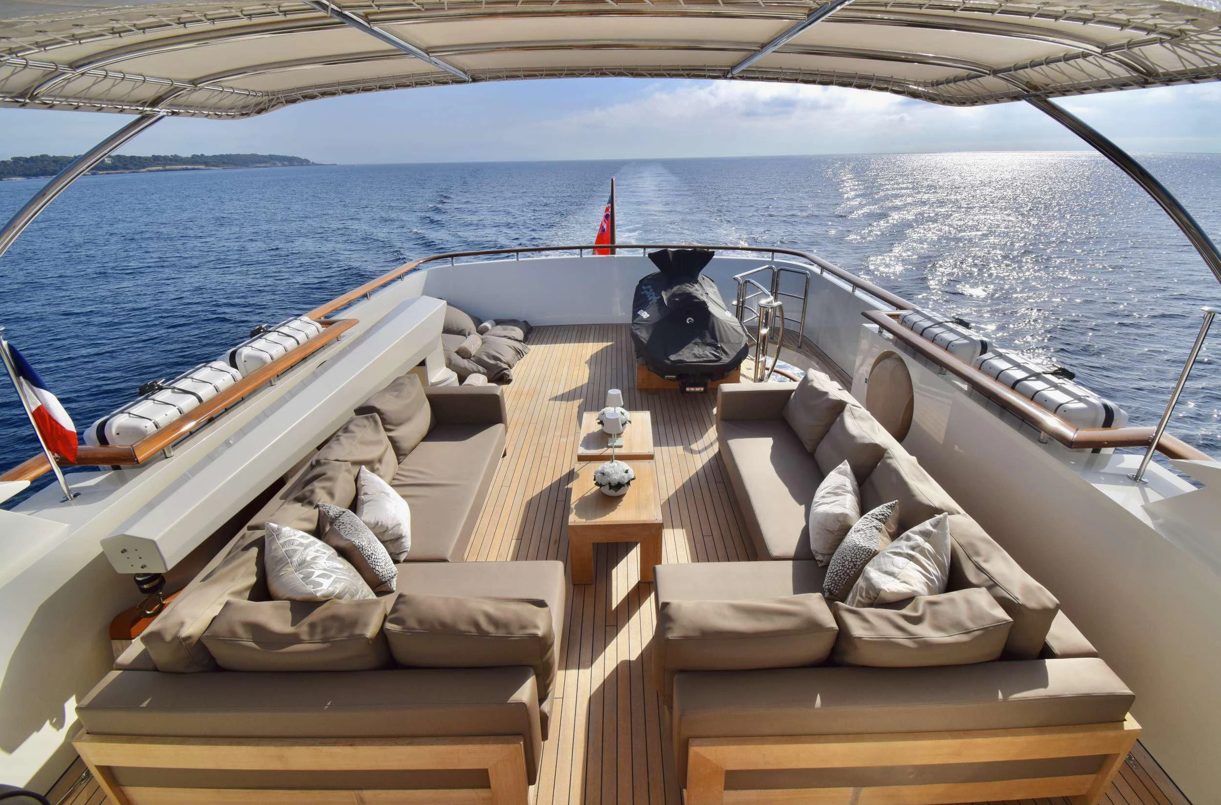 a boat with towels and pillows on it aboard ORIZZONTE Yacht for Sale
