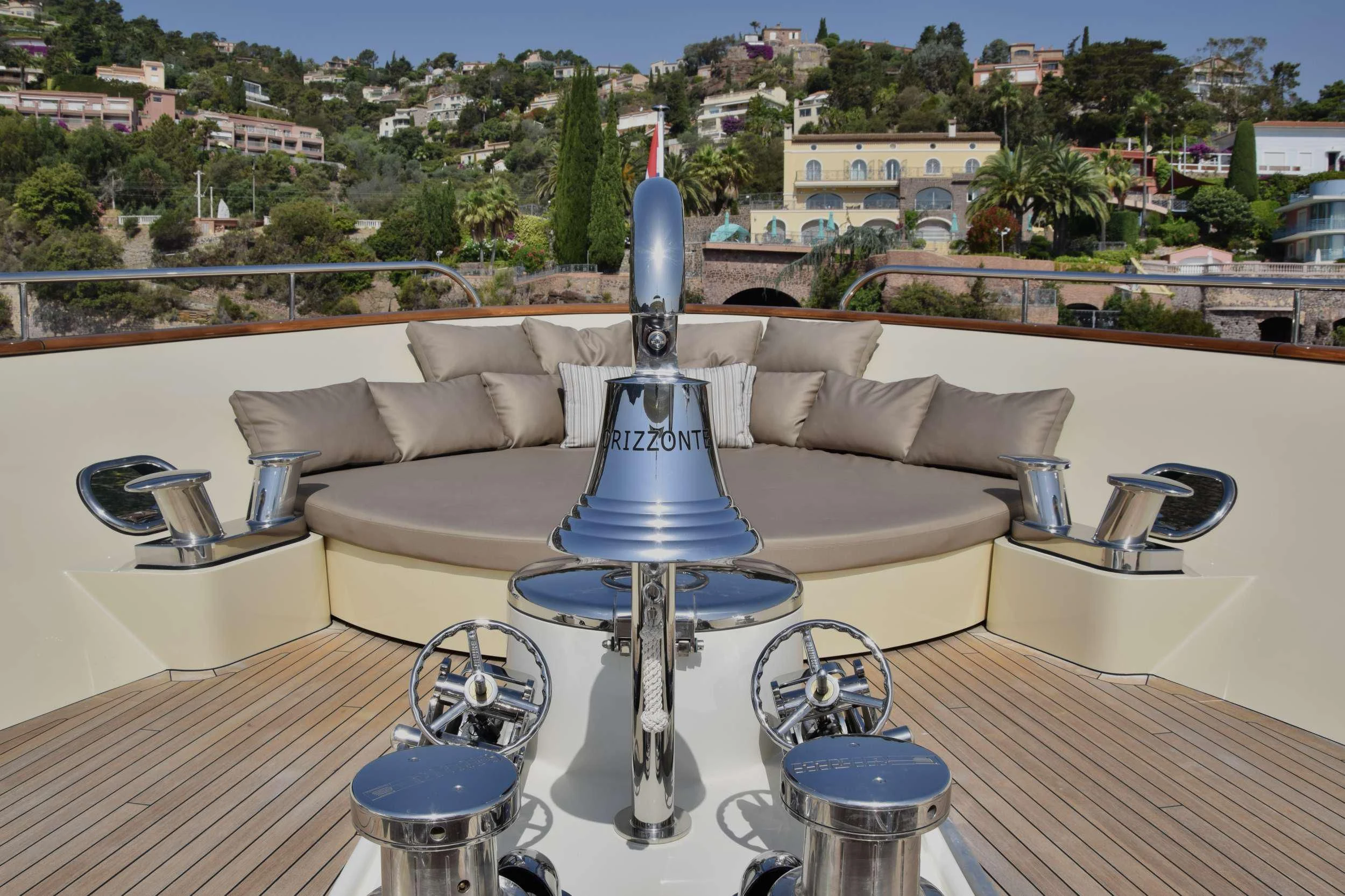 a large blue lamp on a table aboard ORIZZONTE Yacht for Sale