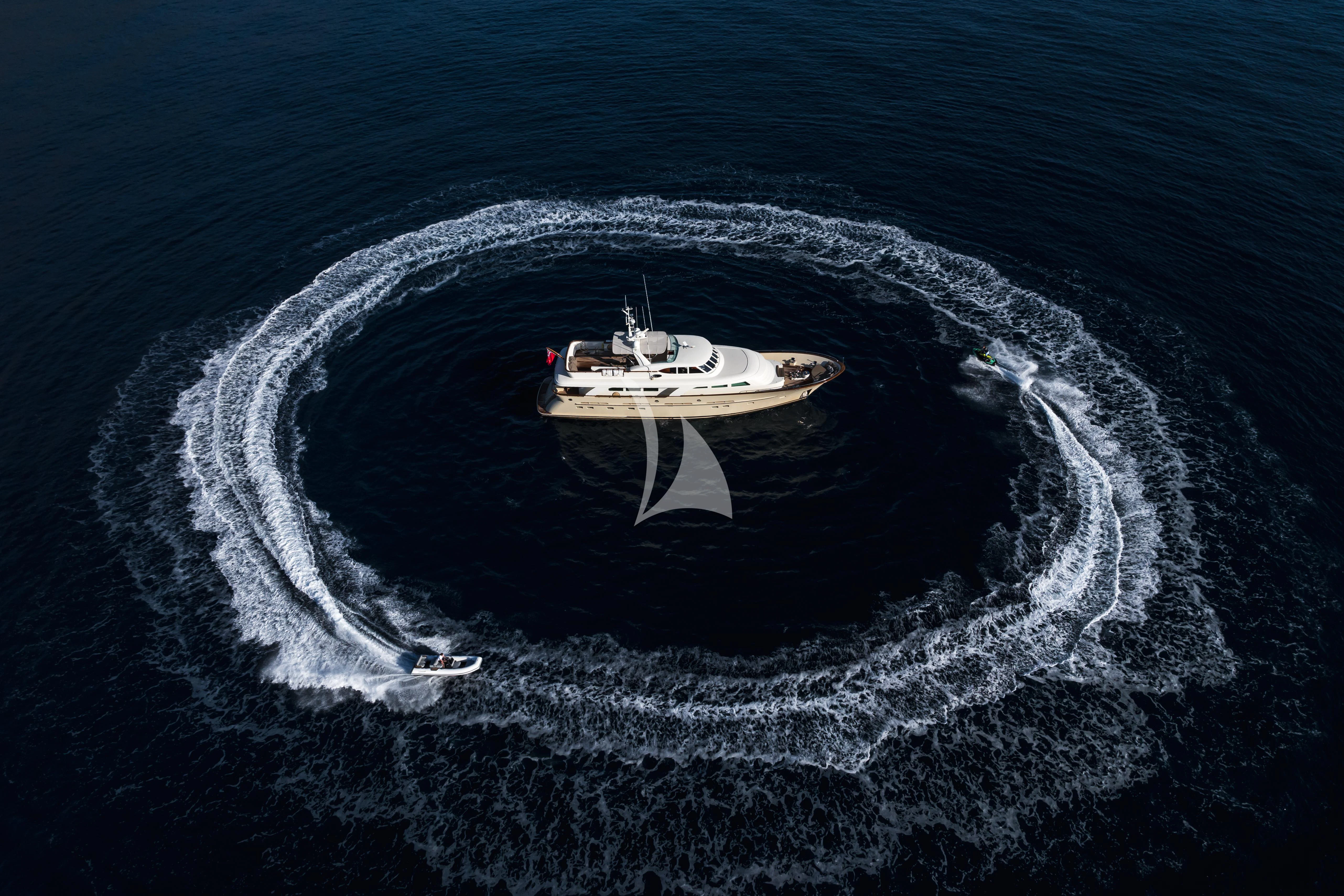a ship in the ocean aboard ORIZZONTE Yacht for Sale