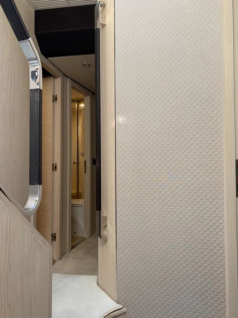 a bathroom with a shower aboard AMALFI Yacht for Sale