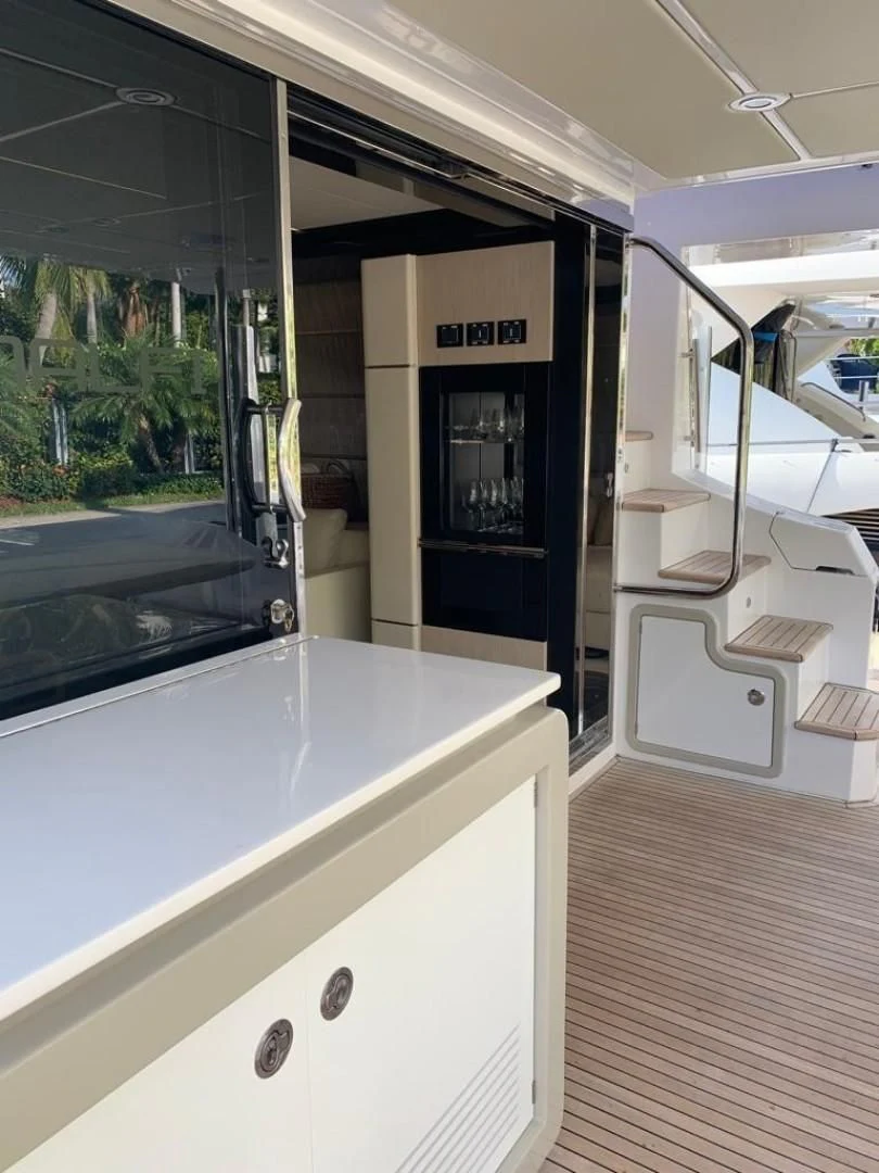 a bathroom with a large window aboard AMALFI Yacht for Sale